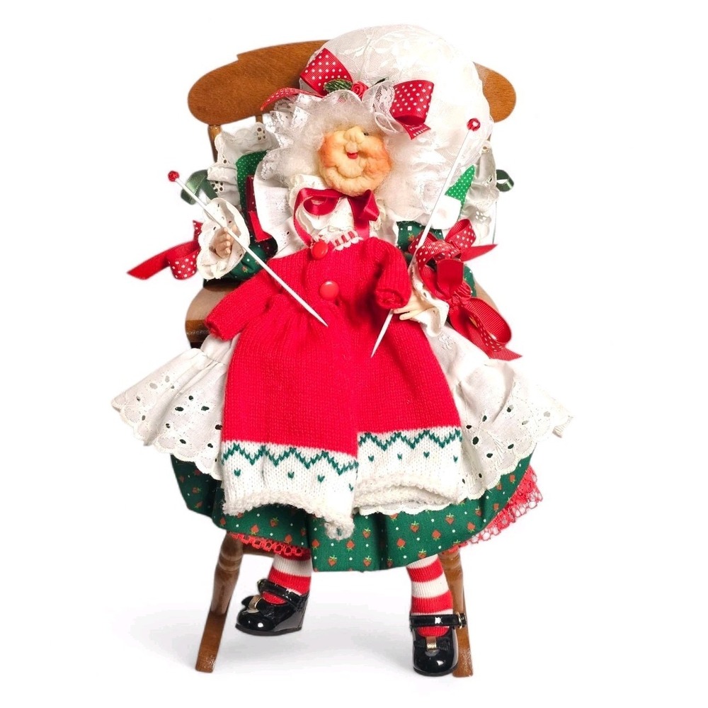 Vintage Rare  Whimseys Style Christmas Mrs. Santa Clause on Rocking Chair